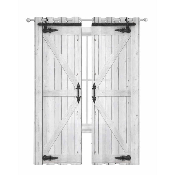Farmhouse Wood Grain Sheer Curtains 84 Inch Length 2 Panels Set for Living Room/Bedroom, Vintage Country Barn Gate Grey Kitchen Curtains Grommet Semi-Sheer Curtains Drapes Window Treatments 42"x84"x2