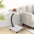 thumbnail image 3 of Bureau d'Ordinateur Portable Roulant en Forme de C à 2 Niveaux avec Roulettes, Table de Chevet Mobile Gain de Place avec Roulettes Verrouillables, Support d'Ordinateur Compact pour Canapé et Petits Espaces, Bois Naturel/blanc/noyer, 3 of 7