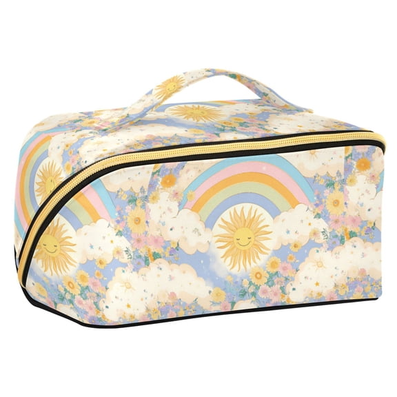 FORMRS Makeup Bag Travel Cosmetic Organizer for Women Fold Flat Zipper Pouch with Handle, Purple Rainbow Clouds