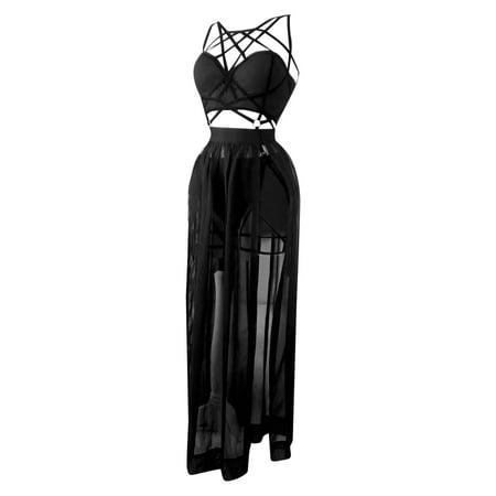 Midwennn Ladies Three Piece Dress With Straps and Bosom Cushion Skirt Lingerie Lingerie for Women with Push up Bra