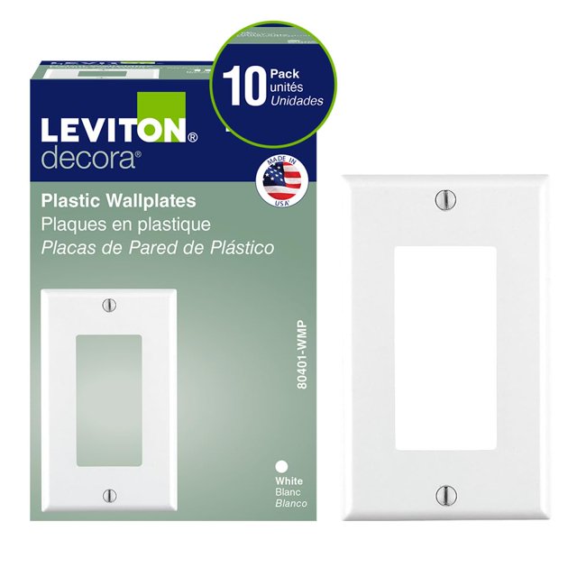 Placa de pared Leviton 80401-WMP Decora de 1 elemento, paquete de 10 unidades, color blanco