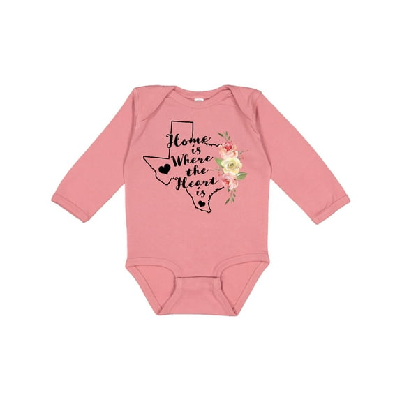 Inktastic Texas Home is Where The Heart is with Watercolor Floral Girls Long Sleeve Baby Bodysuit