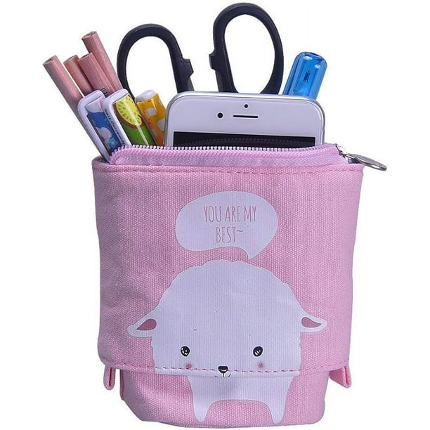 Stand up Pencil Holder Telescopic Pencil Case Transformer Pen Box Cartoon Cute Stationery Pouch Bag Canvas PU Cosmetics Pouch Stand Store Pen Organizer for Students Boys and Girls White Sheep Walmart ...