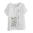 thumbnail image 4 of Women's Linen T Shirts Plus Size Crew Neck Short Sleeve Floral Print Pullover Tops Casual Loose Blouse (XL, White-F), 4 of 5
