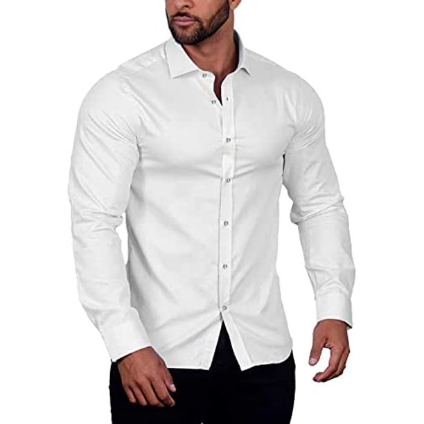 COOFANDY Men's Muscle Fit Dress Shirts WrinkleFree Long Sleeve Casual