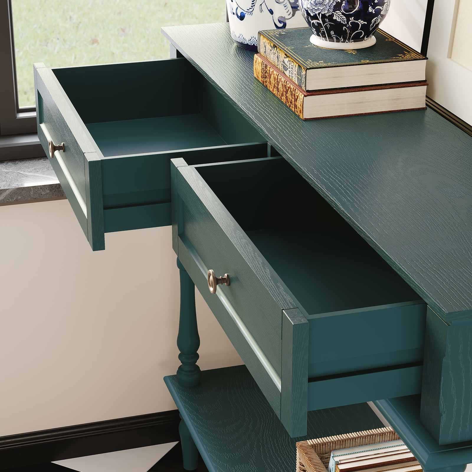 HLR 40" Modern Console Table, Assembled Entryway Table with 2 Drawers for Living Room, Green