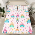 thumbnail image 2 of Manfei Cute Magical Princess Twin Sheet Sets,Fairy Tale Girly Theme Twin Fitted Sheet,Cartoon Castle Rainbow Flat Sheet For Kids,Ultra Soft Home Decor,3-Piece, 2 of 7