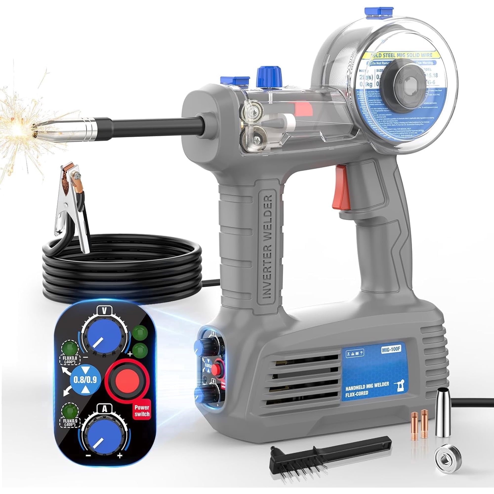 Azzunox 100Amp Handheld Mig Welder Machine, Gasless Mig Welder Machine, Portable Flux Mig Welding Machine 100V