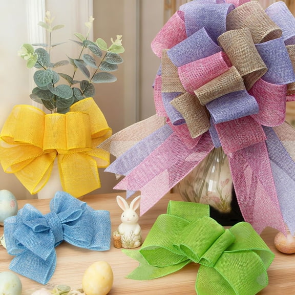 Easter Spring Pastel Wired Ribbon Rolls 1.96in x 9.84FT Burlap Ribbon Decorative Wrapping Ribbons for Gift Wrap Easter Party Favors - Red