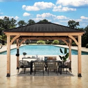Backyard Discovery Barrington 14' x 12' Cedar Wood Gazebo, Galvanized Steel Roof, PowerPort