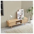 thumbnail image 2 of 55" Rattan TV Stand with Double Sliding Doors, Natural Wood TV Console for Living Room, Adjustable Shelf, Solid Wood Legs, 2 of 9