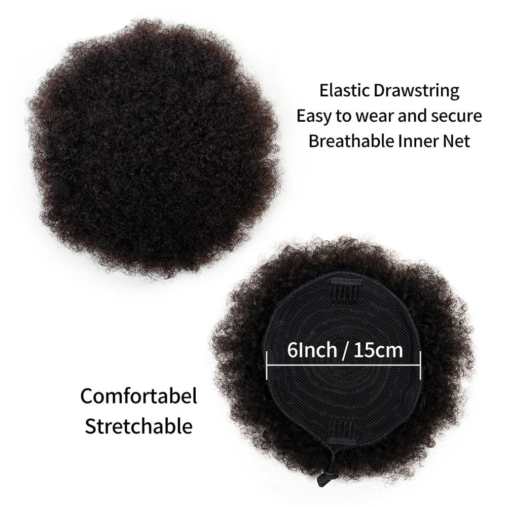 Afro Puff Bun Hair Piece 4 6 8 Inch Kinky Curly Human Hair Drawstring Ponytail Hair Extensions