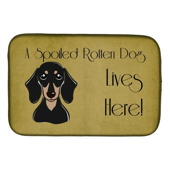 Caroline's Treasures Smooth Black and Tan Dachshund Spoiled Dog Lives Here Dish Drying Mat