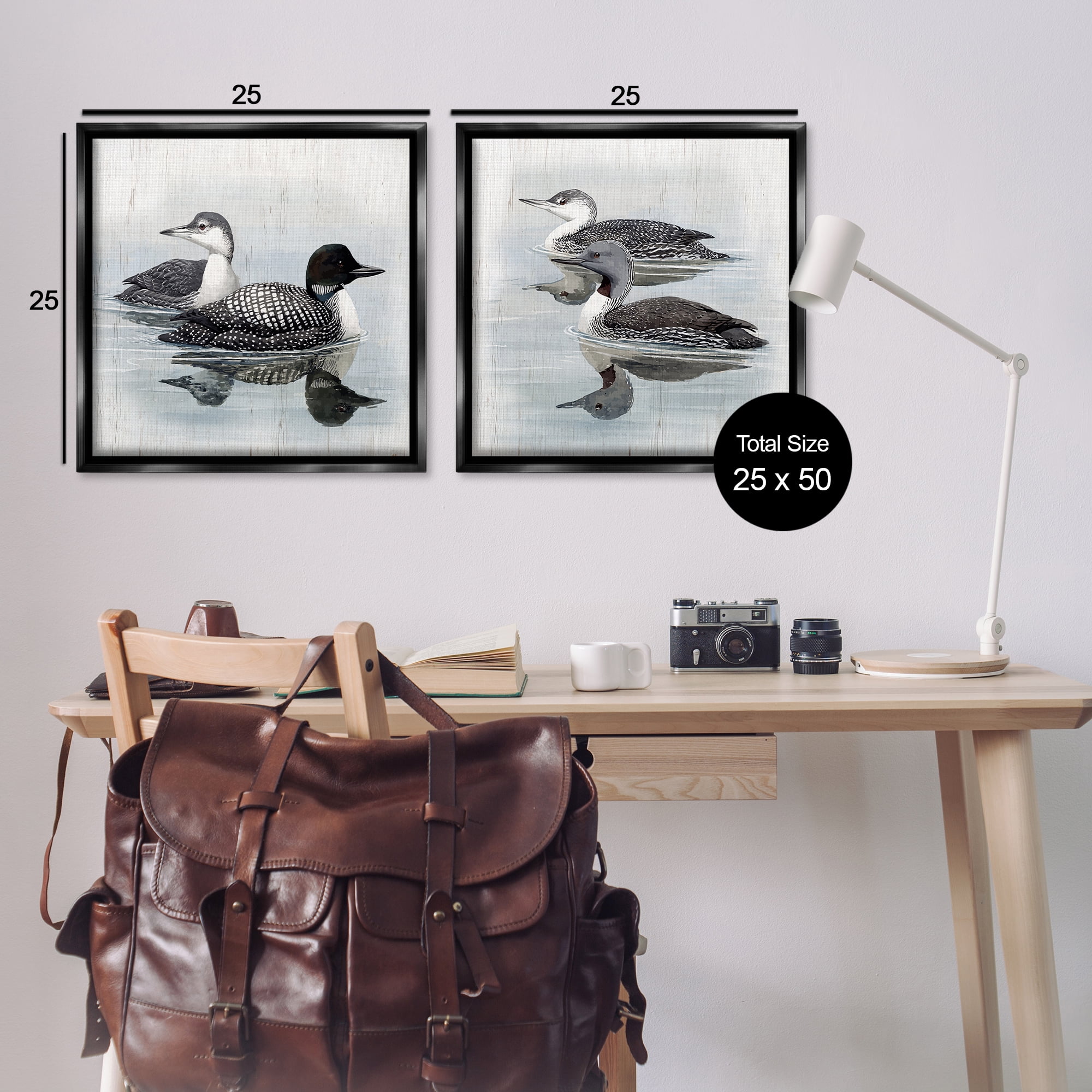 Stupell Industries Four Loons in Lake Animals Painting Black Floater Framed Canvas Art Print Wall Art, 25 x 25, Set of 2