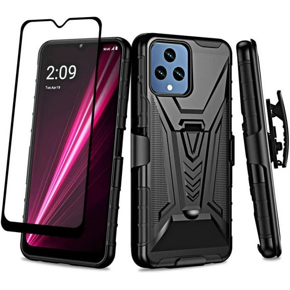 Compatible for TMobile Revvl 6 5G Case with Holster Belt Clip Hybrid Shockproof Protective Phone Cover with Kickstand - Black