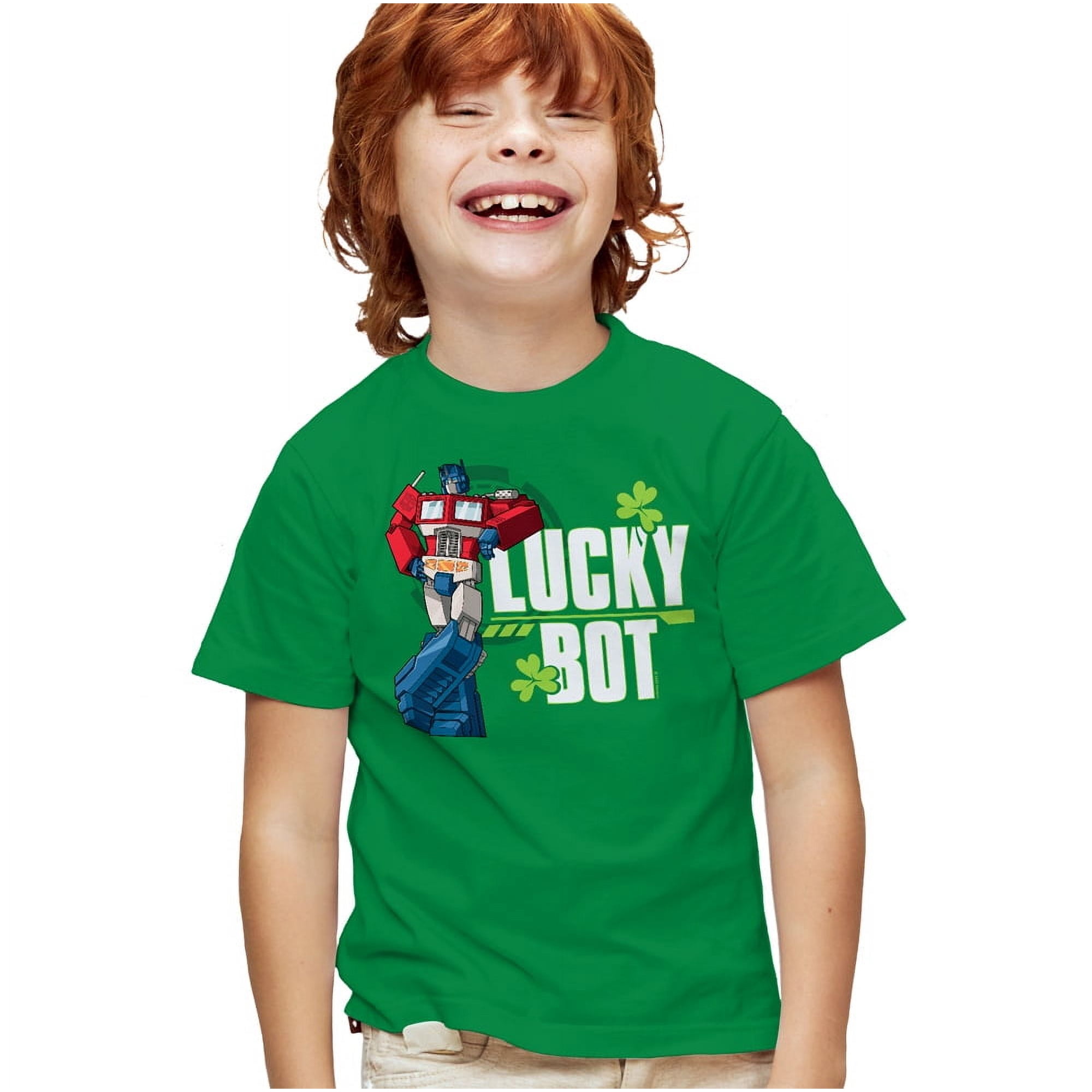 Transformers St Patrick's Day Optimus Prime Lucky Bot Kids T Shirt for Youth Boys and Girls, Kelly Green, Large