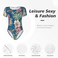 thumbnail image 6 of Daiia Colorful Flowers print Women's Crew Neck Short Sleeve Bodysuit Fashion Tops Fit Casual Basic Extender Bodysuit-Small, 6 of 9