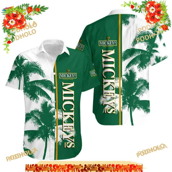 Mickey Fine Malt Liquor Palm Tree Summer Beach Hawaiian Shirt
