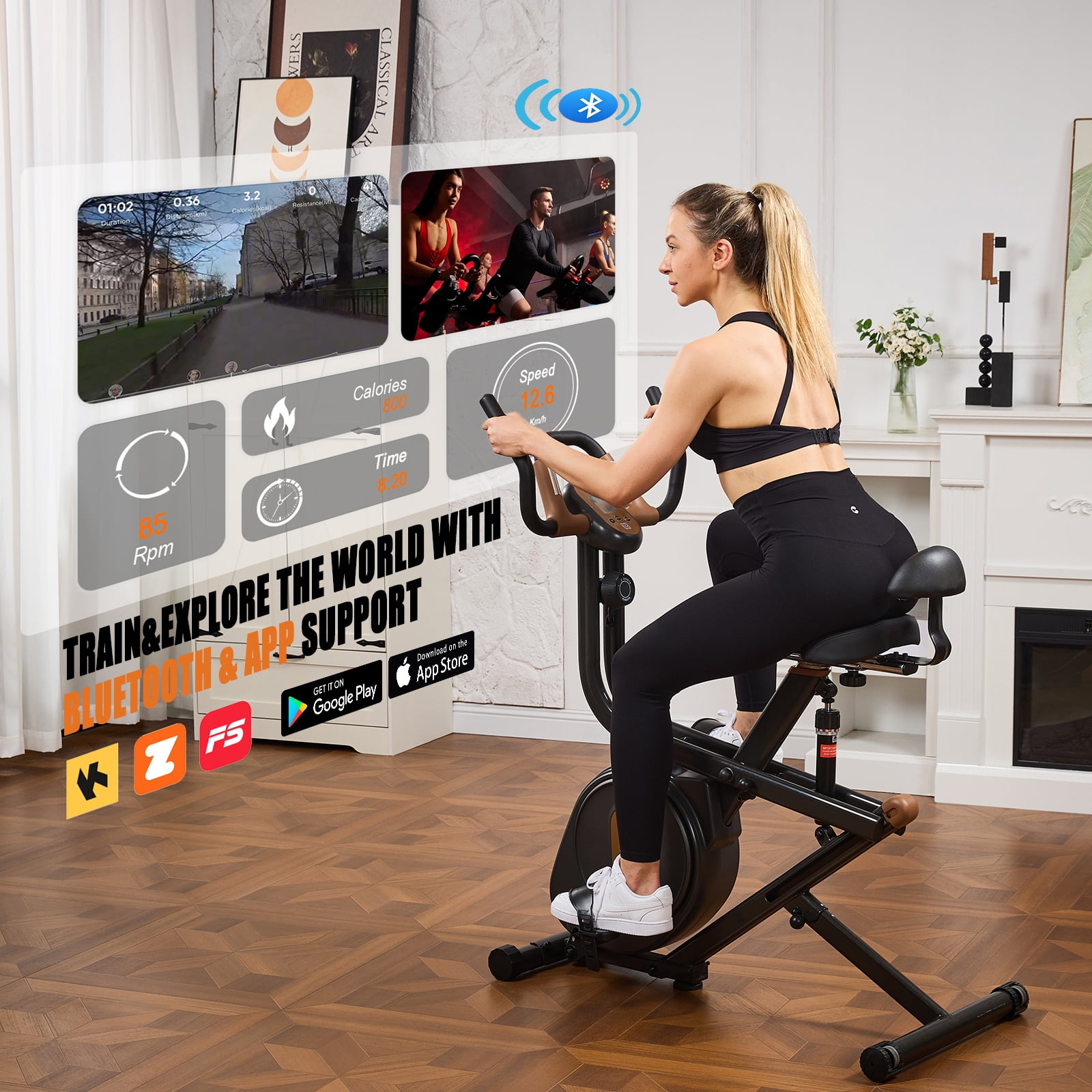 BSJ BESTGYM 3 in 1 Squat Machine,Exercise Bike,Adjustable Magnetic Resistance Stationary Bikes for Home with App Compatible,Squat Assist Trainer,Indoor Bike with 300lbs Weight Capacity,Workout Bike