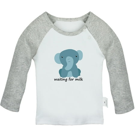 

Waiting For Milk Funny T shirt For Baby Newborn Babies Animal Elephant T-shirts Infant Tops 0-24M Kids Graphic Tees Clothing (Long Gray Raglan T-shirt 6-12 Months)
