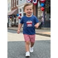thumbnail image 3 of BemeyourBBs 2Pcs Toddler Baby Boy 4th of July Outfit Newborn Baby Boys Patriot Independence Day Summer Clothes Short Sleeve America Flag in Truck Embroidery TShirt Tops and Plaid Pockets Shorts Set, 3 of 9