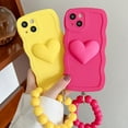 thumbnail image 2 of Designed for iPhone Case,Cute 3D Love Heart Wave Shape Frame with Pearl Hand Bracelet Camera Lens Protection Shockproof Protective Cover Phone Case (Red,iPhone 13 Pro), 2 of 6