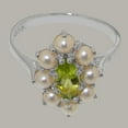 thumbnail image 5 of LBG British Made 18k White Gold Natural Peridot & Cultured Pearl Womens Anniversary Ring - 33 size options - Size 6.75, 5 of 6