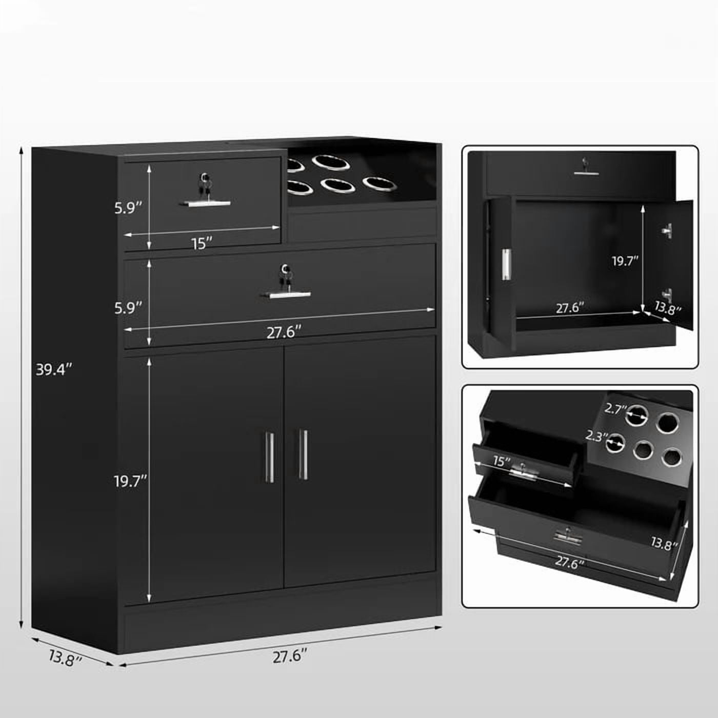 Ktaxon Salon Station Storage Cabinet with Locking Drawer, 5 Hair Dryer Holders, Black