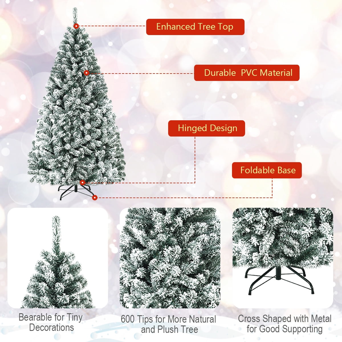 お歳暮・冬ギフト 特集2024 通販  6ft Gymax Snow Tree Christmas Artificial Hinged Flocked トップス