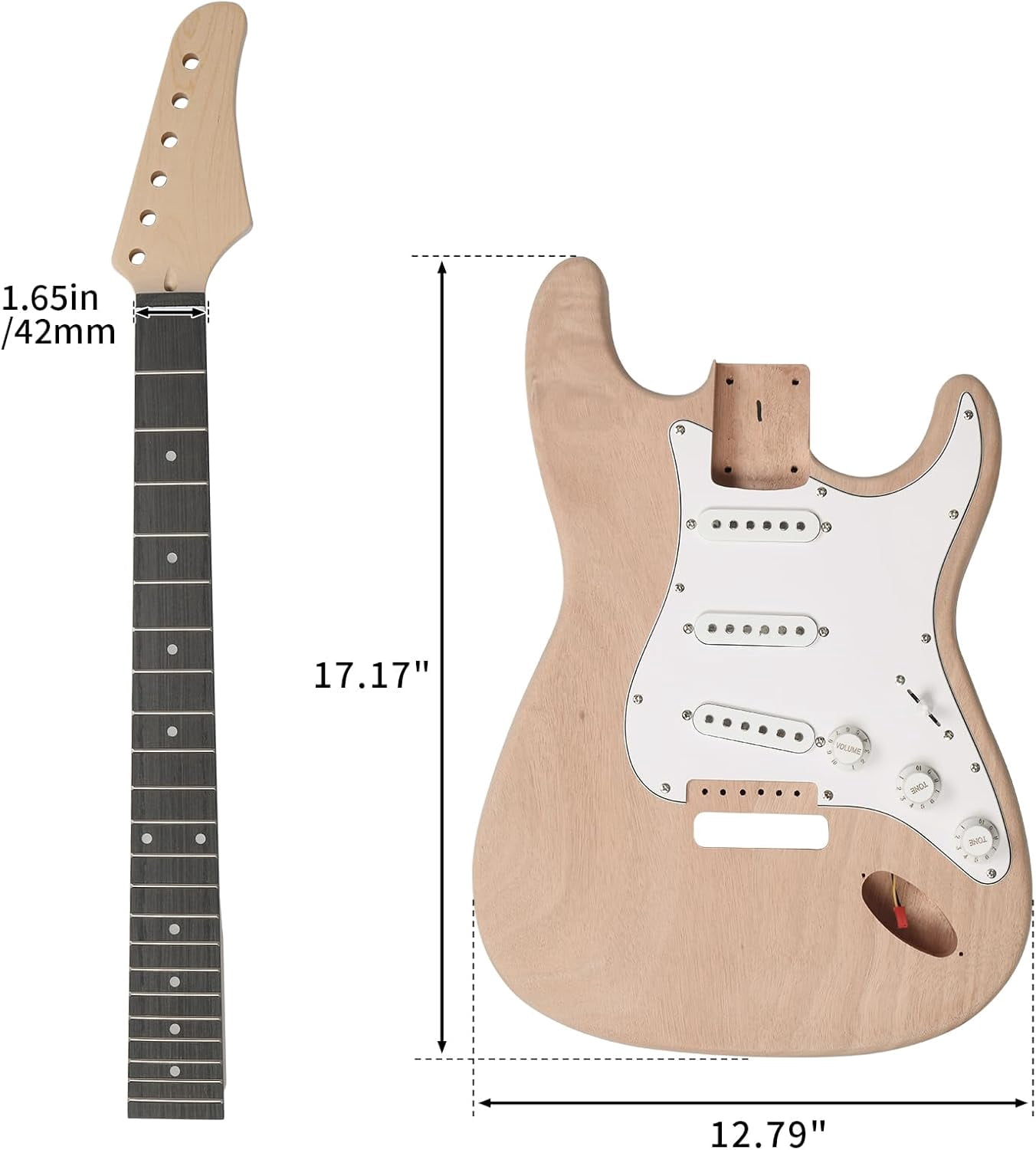 DIY Guitar Kit with Mahogany Body, Ebony Fingerboard and Maple Neck, 6 String DIY Electric Guitar Kit with Classic Design, Easy Installation & Full Equipment to Build Your Own Guitar (KST)