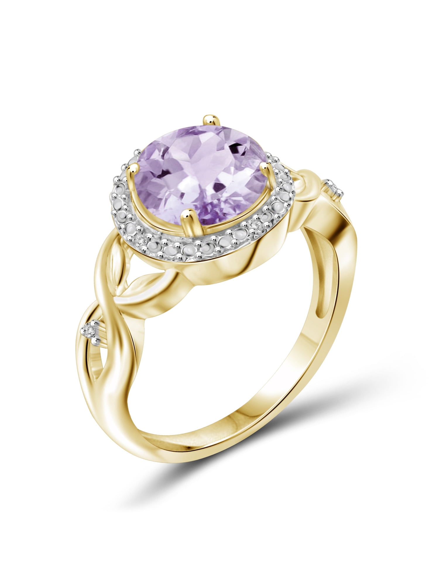 JewelersClub Pink Amethyst Ring Birthstone Jewelry – 1.75 Carat Pink Amethyst 14K Gold Plated Silver Ring Jewelry with White Diamond Accent – Gemstone Rings with Hypoallergenic 14K Gold Plated Silver