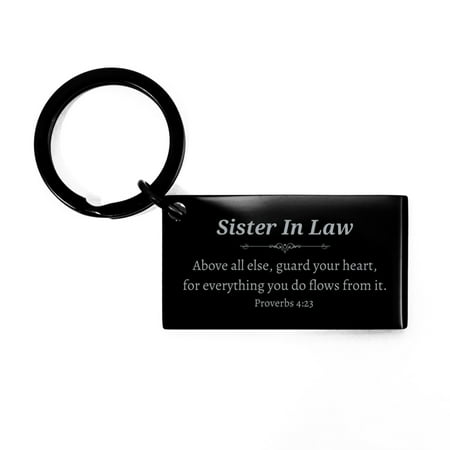 Amangny Sister In Law Engraved Keychain - Guard your heart, Perfect Idea Gifts for Birthday, Christmas, Graduation, Sister In Law, inspired by Proverbs 4:23