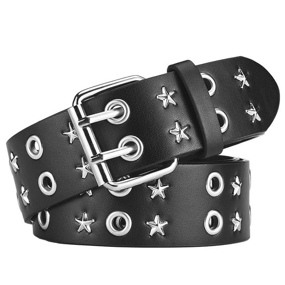 SWSMCLT Women's Faux Leather Belt Buckle Spring Medium Studded Fashion Summer Casual Metal Winter Punk Fall Black Small-Large