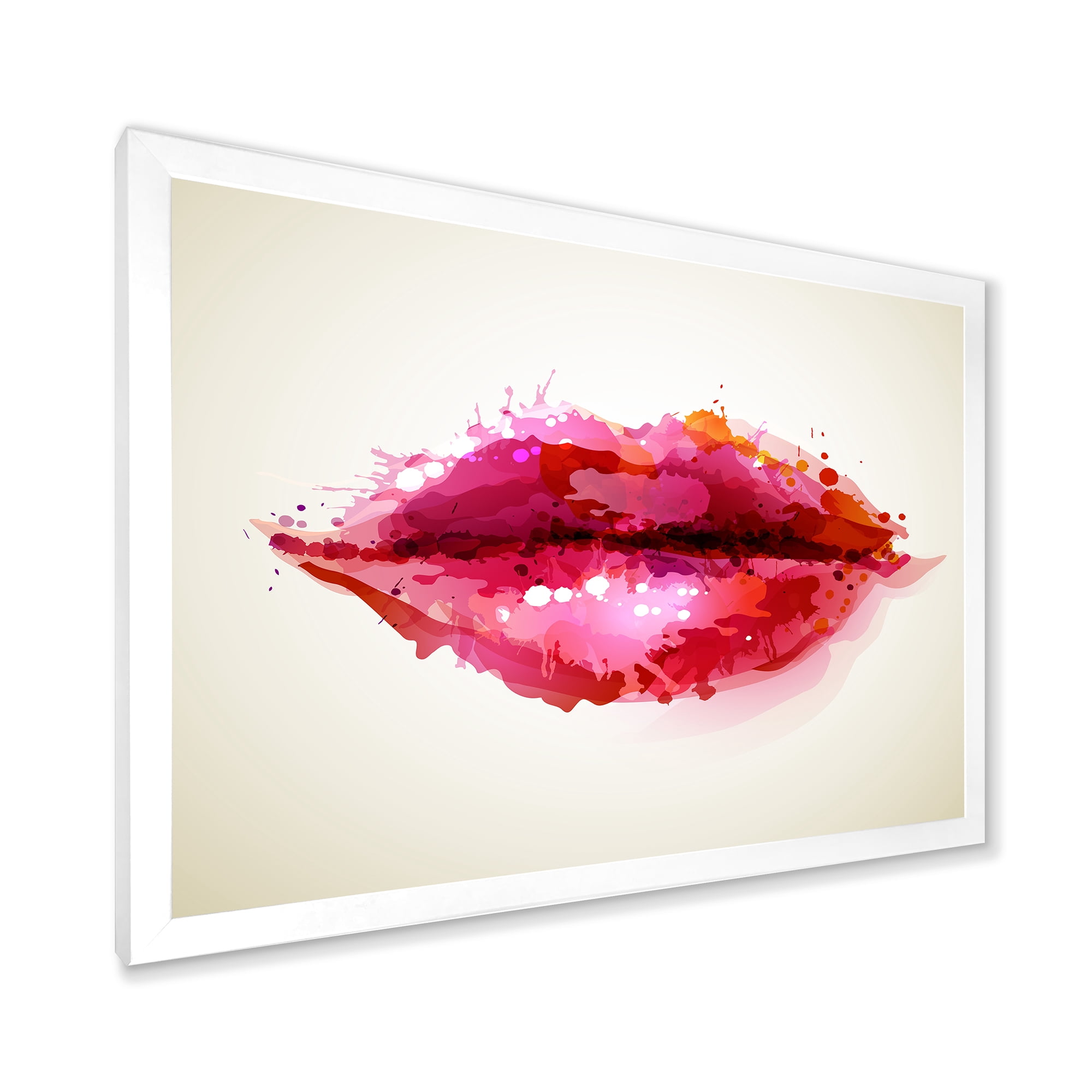 Designart 'Red Girl Lips Formed By Abstract Blots' Modern Framed Art Print