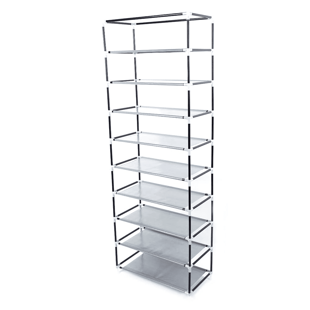 Hassch Shoe Rack with Cover and Side Pockets, 10-Tier Large Capacity Tall Shoe Shelf, Free Standing Storage Organizer for Entryway, Closet, 22.83"L x 11.4"W x 63"H, Purple
