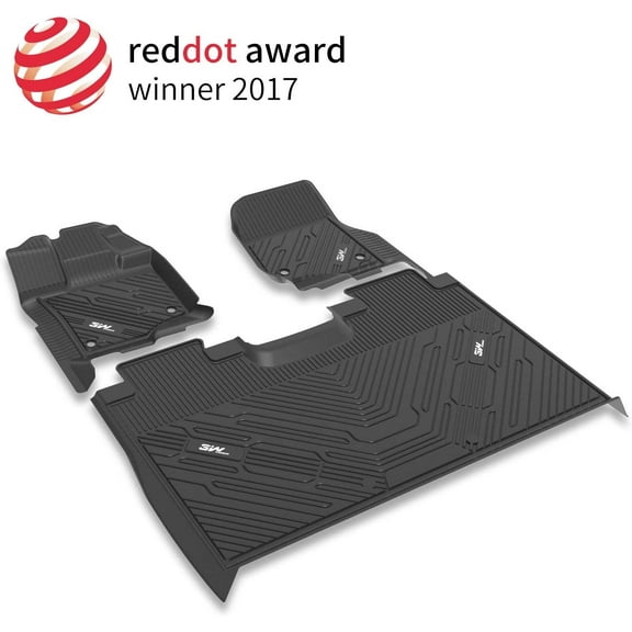 3W Floor Mats   Front Carpet for Ford F150 SuperCrew Cab 2015-2024 TPE All Weather Custom Fit 1st and 2nd Row Full Set Car Liners Black