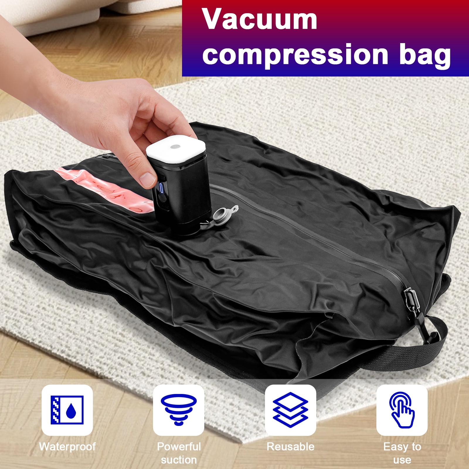 Vacuum Seal Bag for Traveling with Rechargeable Pump 17L Compression Packing Cube for Carry On Suitcase and Backpack Reusable IP67 Waterproof Vacuum Storage Bag 2 Pack
