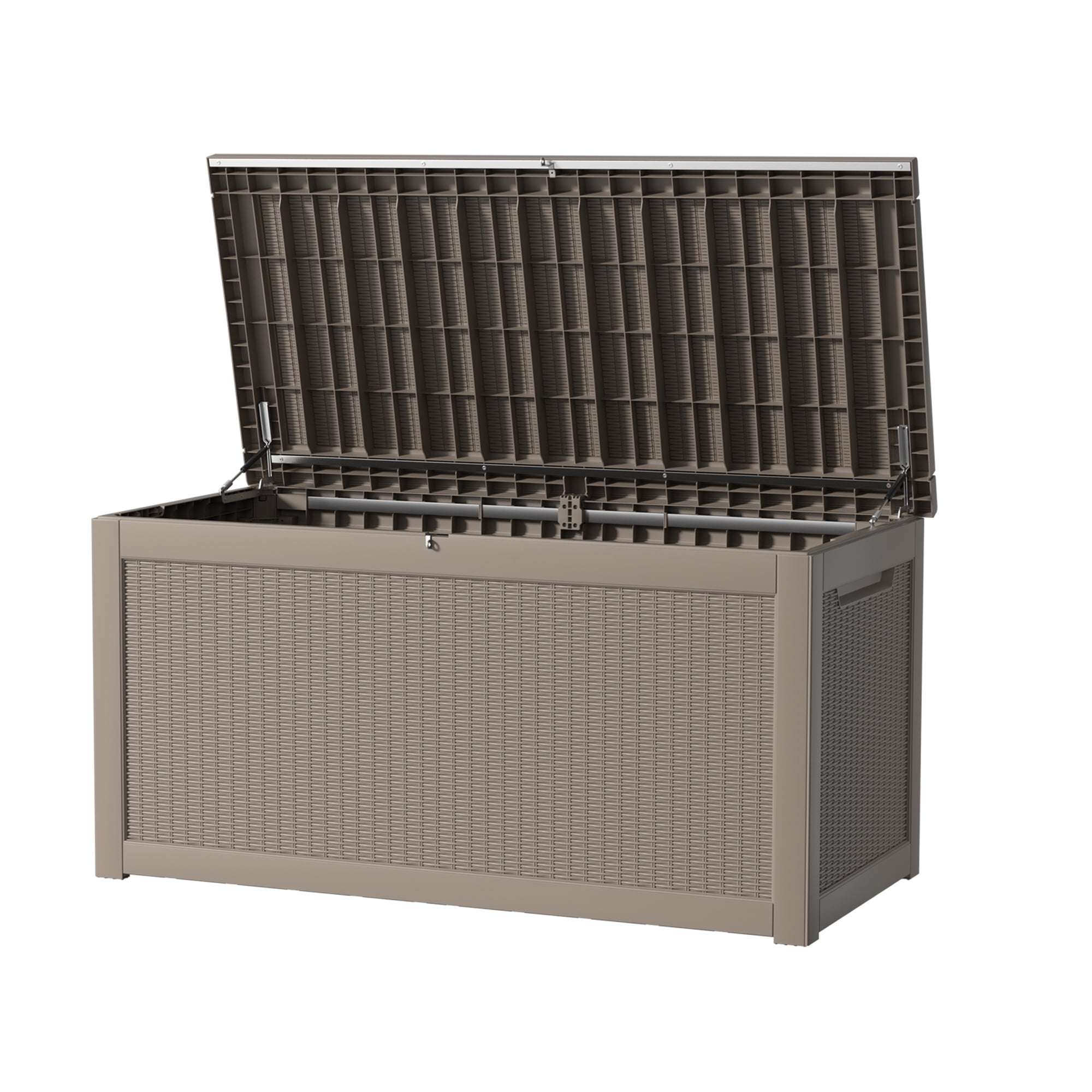 MAYEERTY 260 Gallon Outdoor Deck Box, Large Capacity Storage Box for Patio Furniture Cushions, Pillow with Wheels, Light Brown
