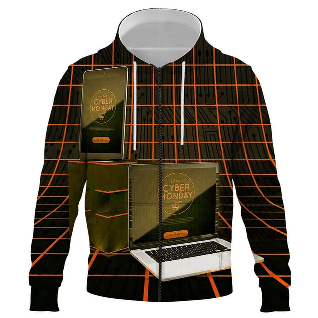 Sudadera con capucha y cremallera de marca de moda para hombre y mujer, sudadera con capucha informal de hip hop con estampado 3D y tecnología digital, ropa para hombre