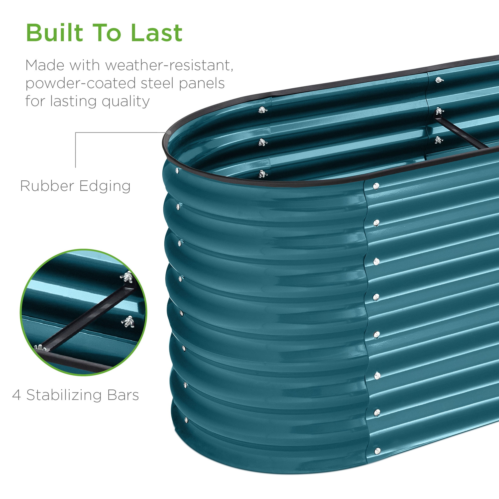 Best Choice Products 8x2x2ft Metal Raised Garden Bed, Oval Outdoor Planter Box w/ 4 Support Bars - Peacock Blue