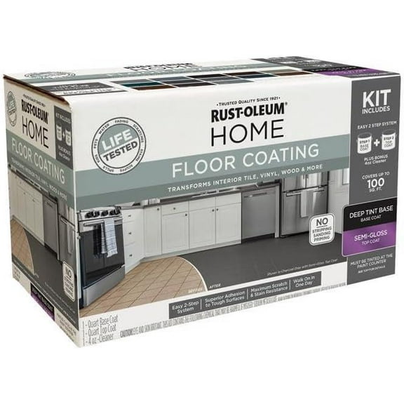 Rust-Oleum HOME Floor Coating, Deep Tint Base with Top Coat, Semi-Gloss, Kit - 360101