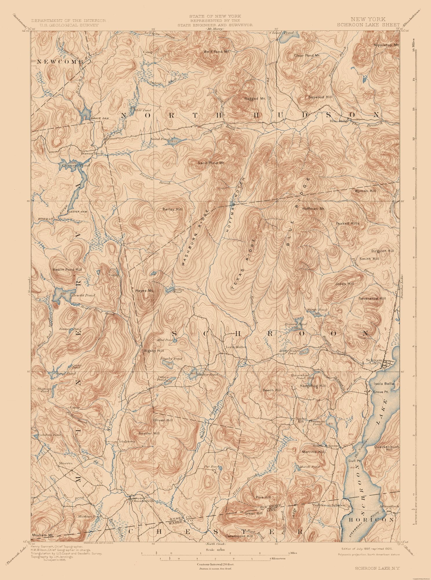 Schroon Lake New York Sheet USGS 1897 23 x 30.91