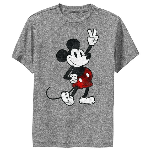 Boy's Mickey & Friends Mickey Mouse Retro Peace Sign Performance Graphic Tee Charcoal Heather X Large