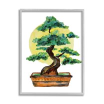 Bonsai Tree Sun Shape Botanical & Floral Graphic Art Gray Framed Art Print Wall Art