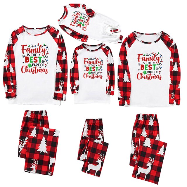 Penkiiy Pyjamas de Noël pour la Famille Ensemble de Pyjamas Assortis, Pyjamas de Noël à Carreaux Rouges avec Rennes pour Femmes Hommes Enfants Rouge G