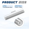 thumbnail image 2 of Uxcell 2Pack M12x70mm 316 Stainless Steel Fully All Threaded Rod Studs, 1.75mm Pitch, 2 of 6