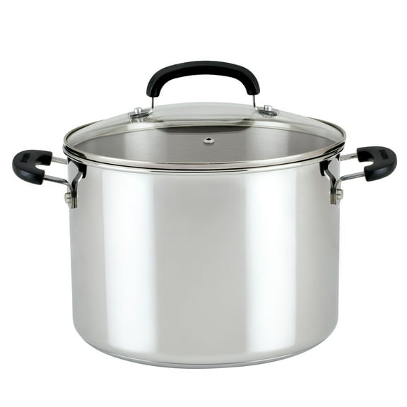 Farberware Brilliance 8 Quart Stockpot with Lid, Induction Compatible, Metal Utensil and Dishwasher Safe, Stainless Steel