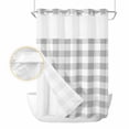 thumbnail image 2 of Grey Plaid No Hook Shower Curtain Waterproof,Bathroom Curtains with Snap in Liners and See Through Top Window,Gradient Geometric Buffalo White Checkered Hotel Style Bathtub Curtains Shower 72"Wx84"L, 2 of 8