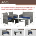 thumbnail image 6 of 4-Piece Outdoor Gray Wicker Patio Conversation Furniture Set, Rattan Patio Furniture Set with Weather Resistant Cushions and Tempered Glass Tabletop,Navy Blue, 6 of 8