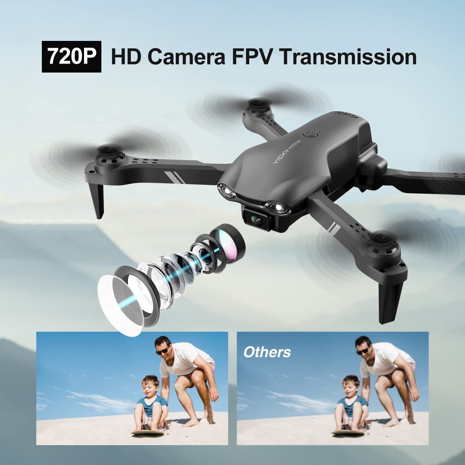 Open Box 4DRC v8 with 1080P HD Camera for Adults and Kids for Adults and Children FPV RC Quadcopter with LED Lights and Optical flow Sensor, 2 Batteries, Black